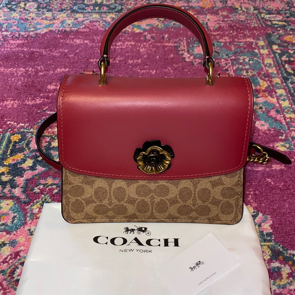 Coach Tan Dusty Pink Parker Top Handbag